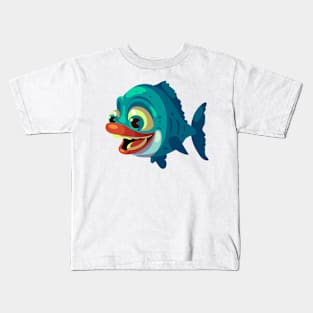 Blue Fish Lips Cartoon Illustration Kids T-Shirt